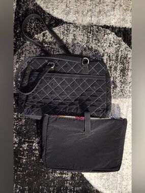 Vera Bradley black diagonal zippered stitch black briefcase/overnight bag